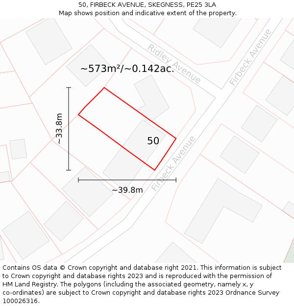 50, FIRBECK AVENUE, SKEGNESS, PE25 3LA: Plot and title map