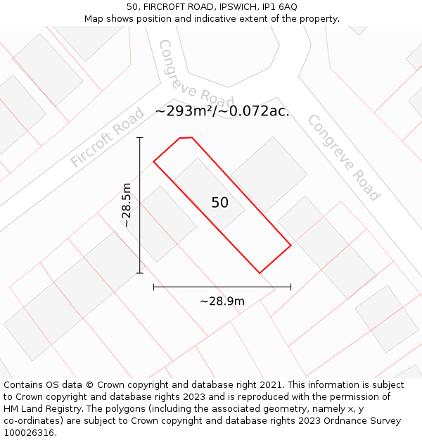 50, FIRCROFT ROAD, IPSWICH, IP1 6AQ: Plot and title map