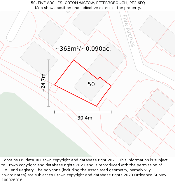 50, FIVE ARCHES, ORTON WISTOW, PETERBOROUGH, PE2 6FQ: Plot and title map