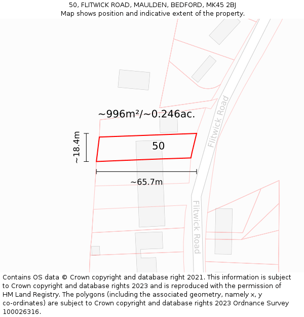 50, FLITWICK ROAD, MAULDEN, BEDFORD, MK45 2BJ: Plot and title map