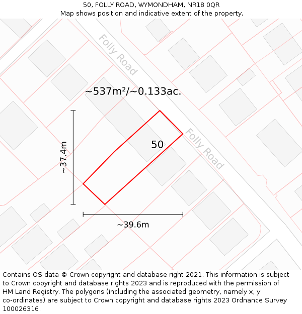 50, FOLLY ROAD, WYMONDHAM, NR18 0QR: Plot and title map