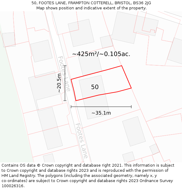 50, FOOTES LANE, FRAMPTON COTTERELL, BRISTOL, BS36 2JG: Plot and title map