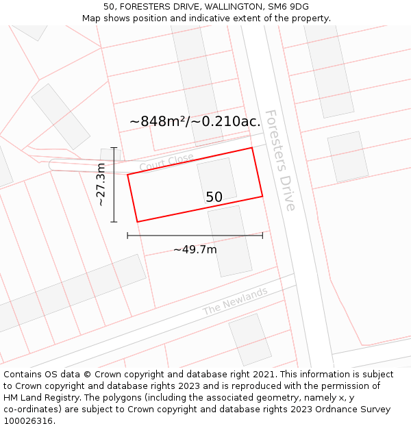 50, FORESTERS DRIVE, WALLINGTON, SM6 9DG: Plot and title map