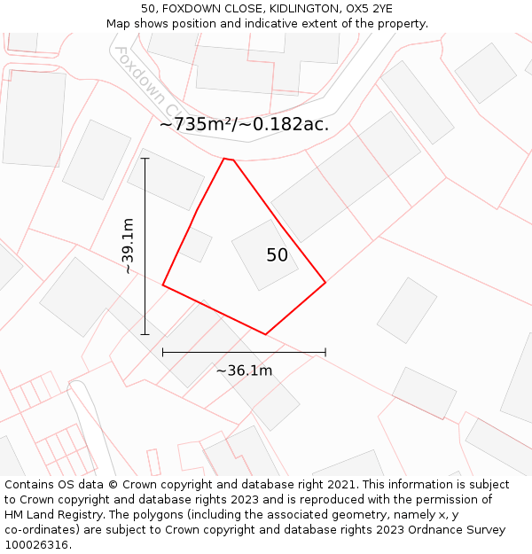 50, FOXDOWN CLOSE, KIDLINGTON, OX5 2YE: Plot and title map
