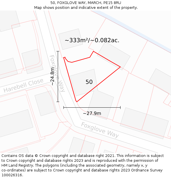 50, FOXGLOVE WAY, MARCH, PE15 8RU: Plot and title map