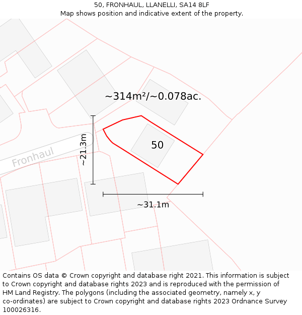 50, FRONHAUL, LLANELLI, SA14 8LF: Plot and title map