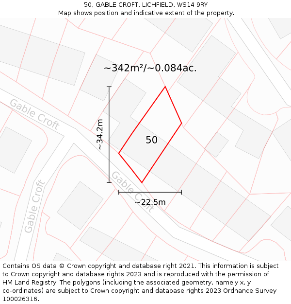 50, GABLE CROFT, LICHFIELD, WS14 9RY: Plot and title map