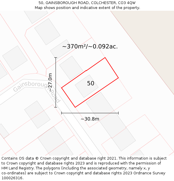50, GAINSBOROUGH ROAD, COLCHESTER, CO3 4QW: Plot and title map