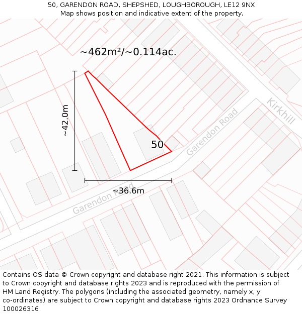 50, GARENDON ROAD, SHEPSHED, LOUGHBOROUGH, LE12 9NX: Plot and title map