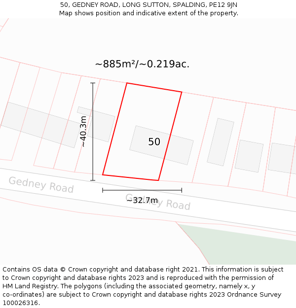 50, GEDNEY ROAD, LONG SUTTON, SPALDING, PE12 9JN: Plot and title map