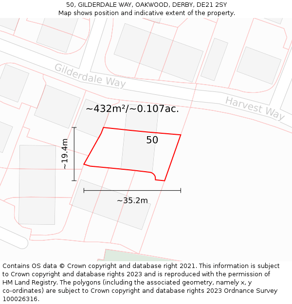 50, GILDERDALE WAY, OAKWOOD, DERBY, DE21 2SY: Plot and title map