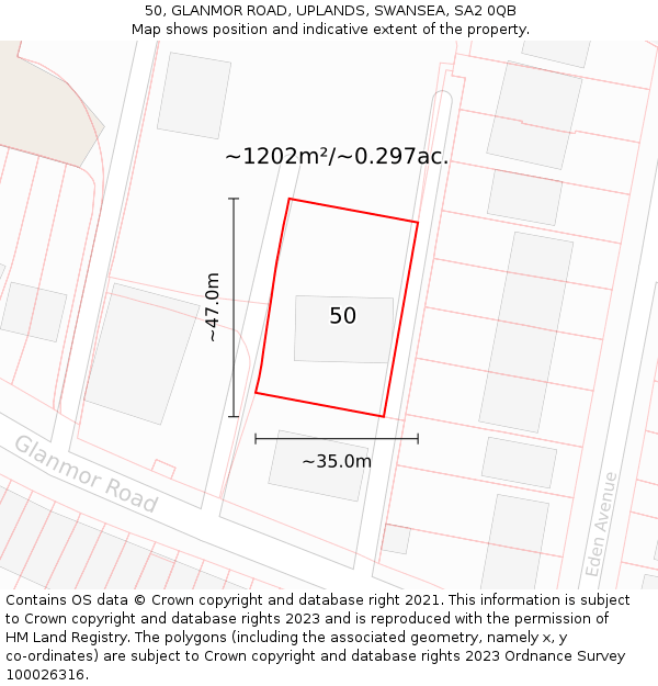 50, GLANMOR ROAD, UPLANDS, SWANSEA, SA2 0QB: Plot and title map