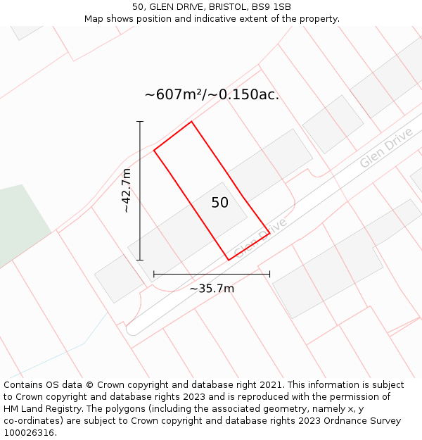 50, GLEN DRIVE, BRISTOL, BS9 1SB: Plot and title map