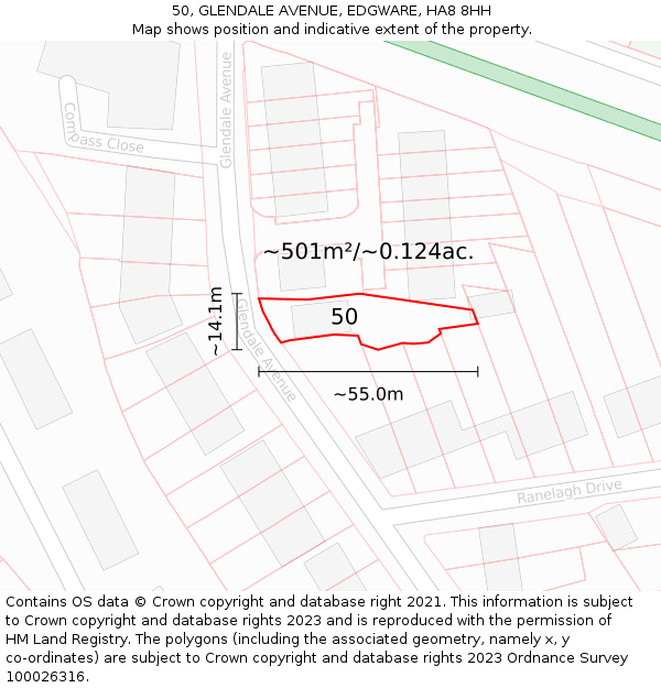 50, GLENDALE AVENUE, EDGWARE, HA8 8HH: Plot and title map