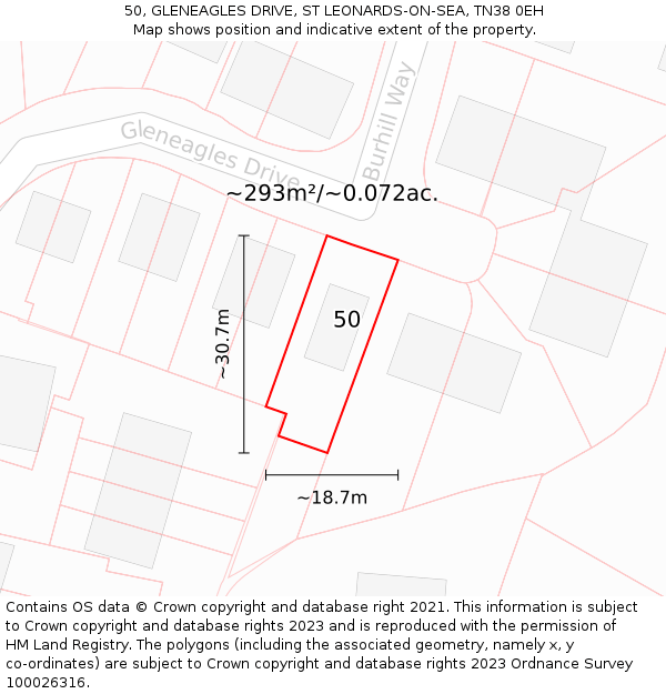 50, GLENEAGLES DRIVE, ST LEONARDS-ON-SEA, TN38 0EH: Plot and title map