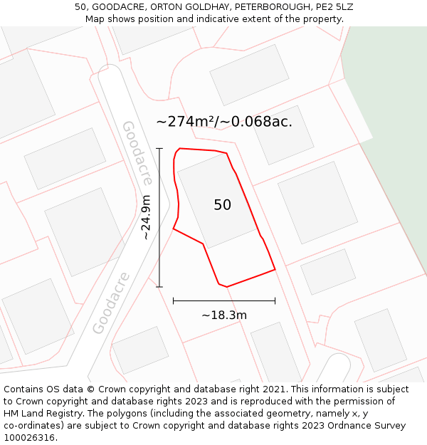 50, GOODACRE, ORTON GOLDHAY, PETERBOROUGH, PE2 5LZ: Plot and title map