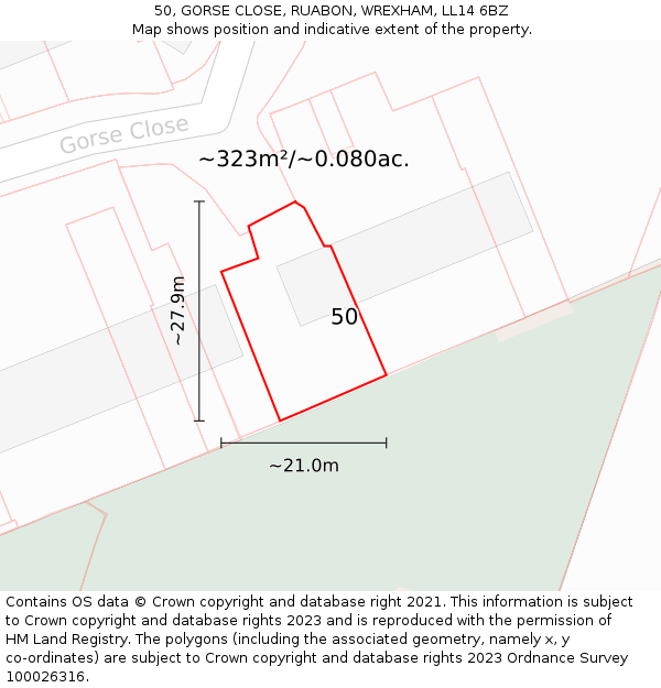 50, GORSE CLOSE, RUABON, WREXHAM, LL14 6BZ: Plot and title map