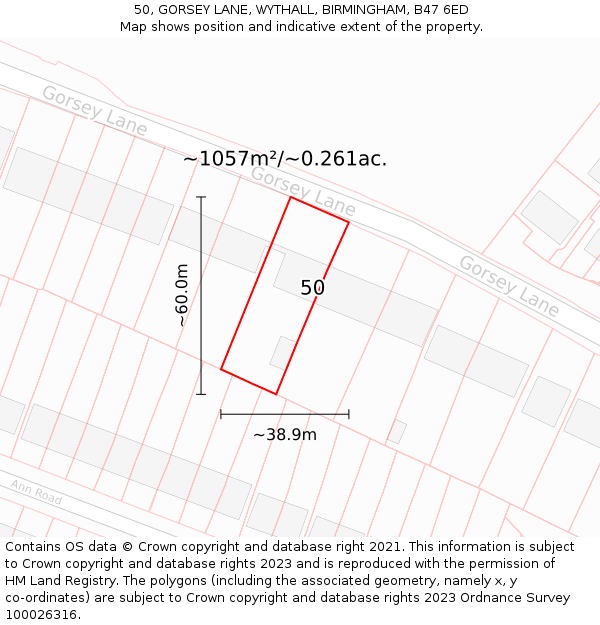 50, GORSEY LANE, WYTHALL, BIRMINGHAM, B47 6ED: Plot and title map