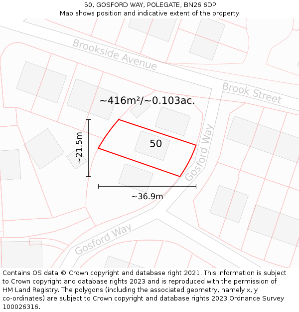 50, GOSFORD WAY, POLEGATE, BN26 6DP: Plot and title map