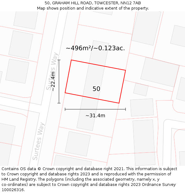 50, GRAHAM HILL ROAD, TOWCESTER, NN12 7AB: Plot and title map