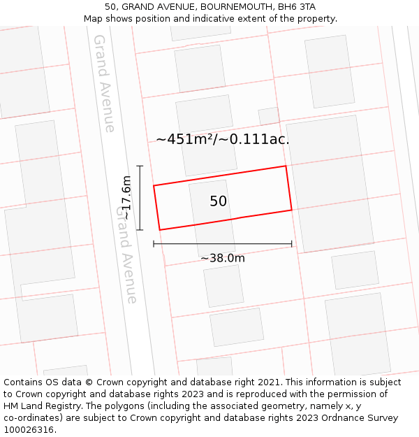50, GRAND AVENUE, BOURNEMOUTH, BH6 3TA: Plot and title map