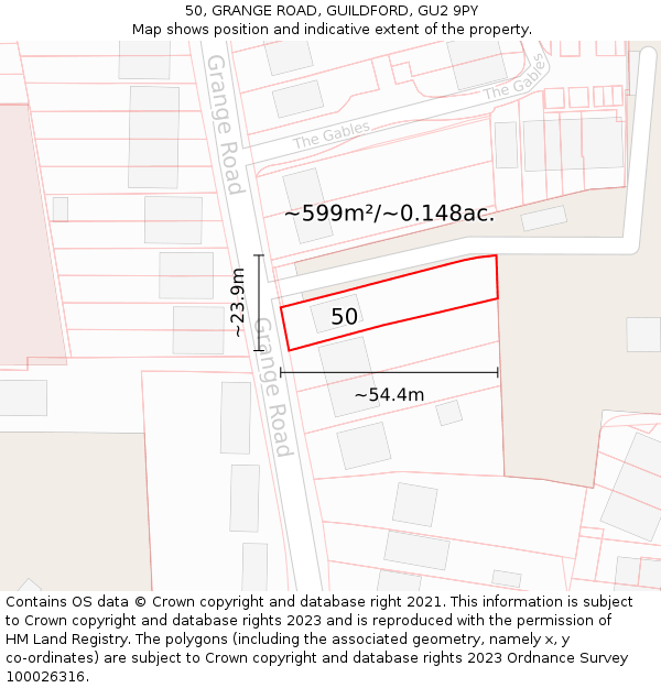 50, GRANGE ROAD, GUILDFORD, GU2 9PY: Plot and title map