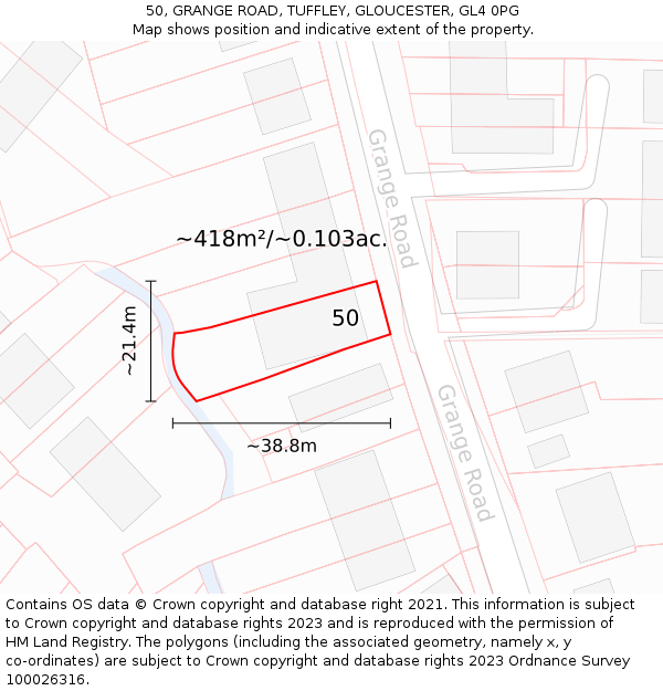 50, GRANGE ROAD, TUFFLEY, GLOUCESTER, GL4 0PG: Plot and title map