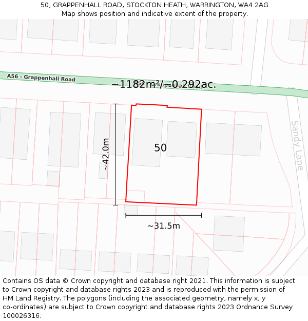 50, GRAPPENHALL ROAD, STOCKTON HEATH, WARRINGTON, WA4 2AG: Plot and title map