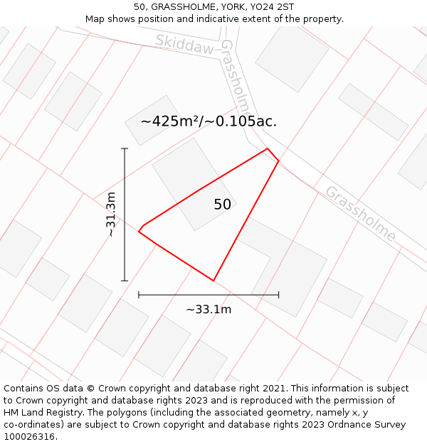 50, GRASSHOLME, YORK, YO24 2ST: Plot and title map
