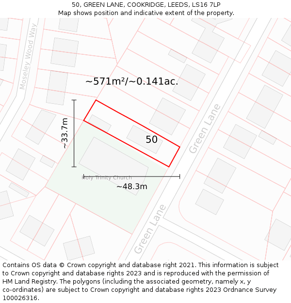 50, GREEN LANE, COOKRIDGE, LEEDS, LS16 7LP: Plot and title map