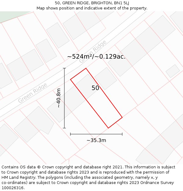 50, GREEN RIDGE, BRIGHTON, BN1 5LJ: Plot and title map