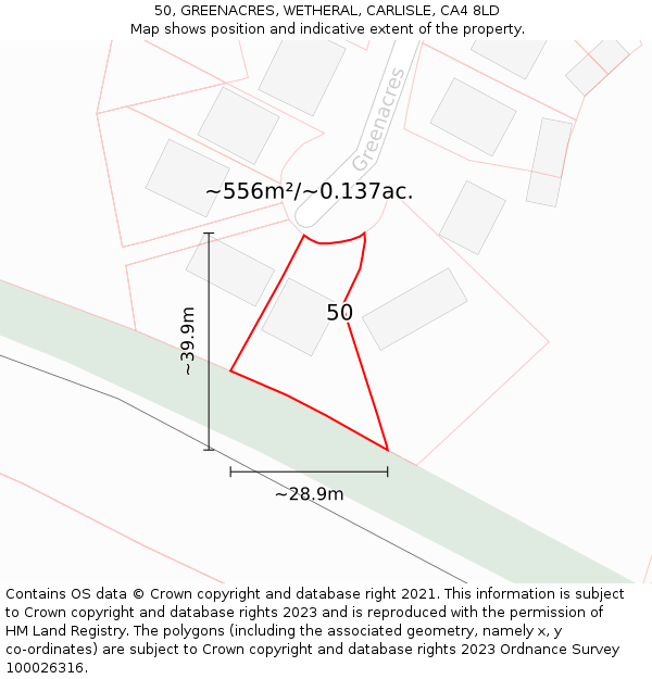 50, GREENACRES, WETHERAL, CARLISLE, CA4 8LD: Plot and title map