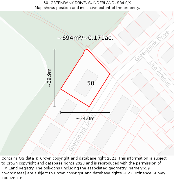 50, GREENBANK DRIVE, SUNDERLAND, SR4 0JX: Plot and title map