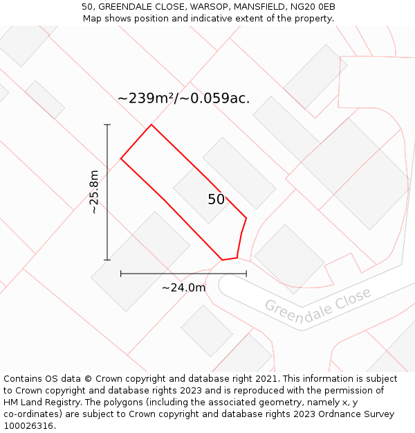 50, GREENDALE CLOSE, WARSOP, MANSFIELD, NG20 0EB: Plot and title map