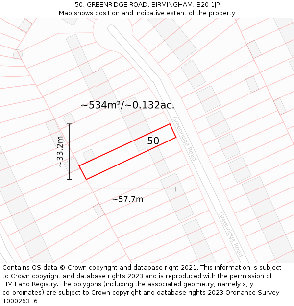 50, GREENRIDGE ROAD, BIRMINGHAM, B20 1JP: Plot and title map