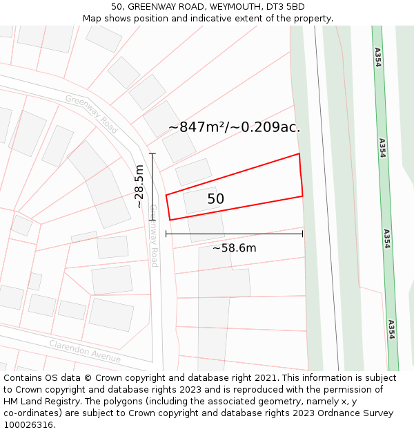 50, GREENWAY ROAD, WEYMOUTH, DT3 5BD: Plot and title map