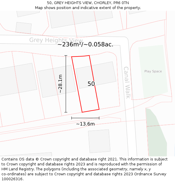50, GREY HEIGHTS VIEW, CHORLEY, PR6 0TN: Plot and title map