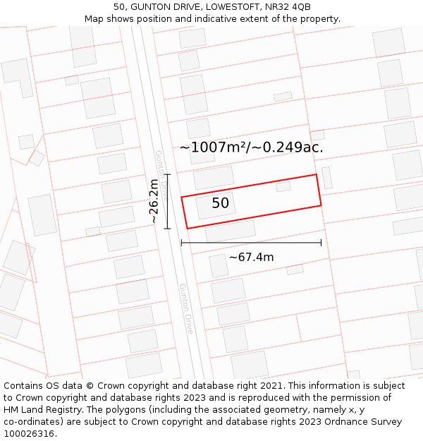 50, GUNTON DRIVE, LOWESTOFT, NR32 4QB: Plot and title map