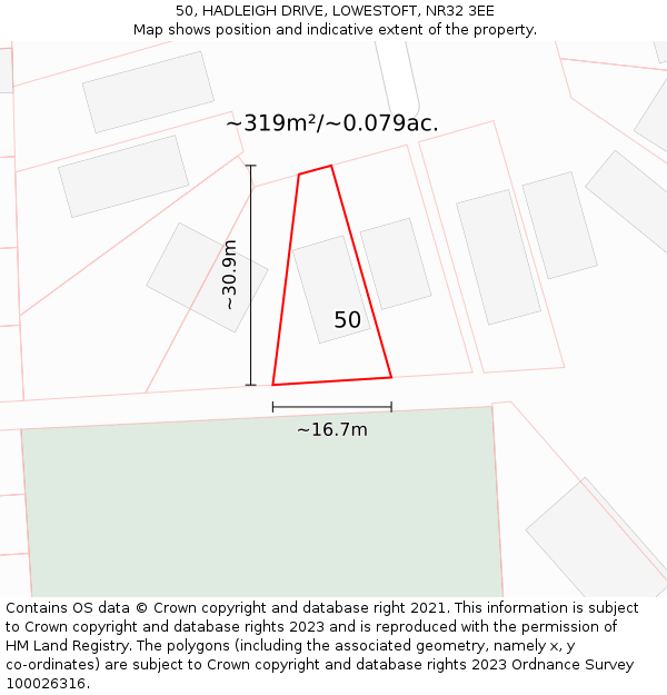 50, HADLEIGH DRIVE, LOWESTOFT, NR32 3EE: Plot and title map