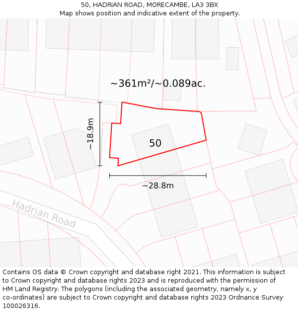 50, HADRIAN ROAD, MORECAMBE, LA3 3BX: Plot and title map