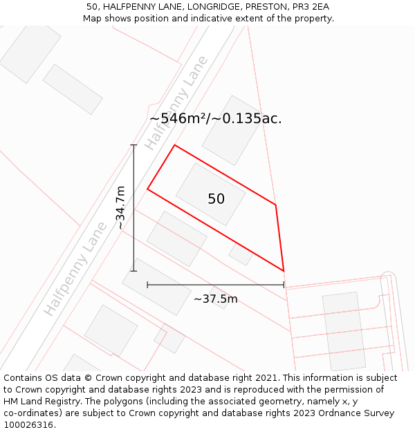 50, HALFPENNY LANE, LONGRIDGE, PRESTON, PR3 2EA: Plot and title map