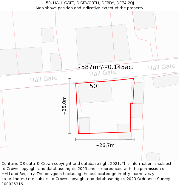 50, HALL GATE, DISEWORTH, DERBY, DE74 2QJ: Plot and title map