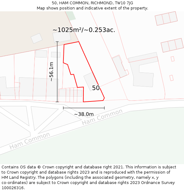 50, HAM COMMON, RICHMOND, TW10 7JG: Plot and title map