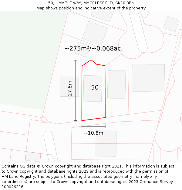 50, HAMBLE WAY, MACCLESFIELD, SK10 3RN: Plot and title map