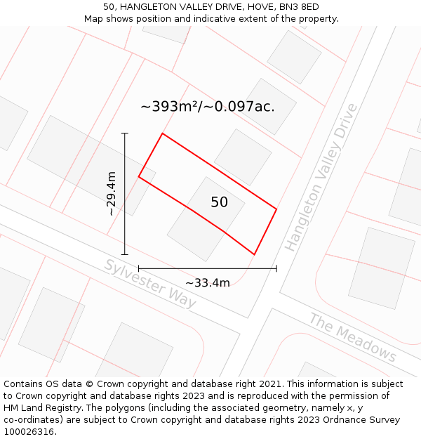 50, HANGLETON VALLEY DRIVE, HOVE, BN3 8ED: Plot and title map