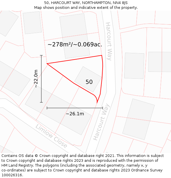 50, HARCOURT WAY, NORTHAMPTON, NN4 8JS: Plot and title map