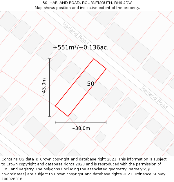 50, HARLAND ROAD, BOURNEMOUTH, BH6 4DW: Plot and title map