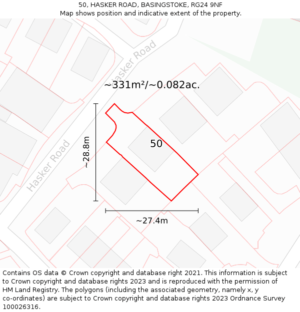 50, HASKER ROAD, BASINGSTOKE, RG24 9NF: Plot and title map