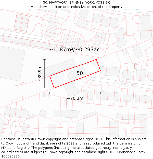 50, HAWTHORN SPINNEY, YORK, YO31 9JQ: Plot and title map