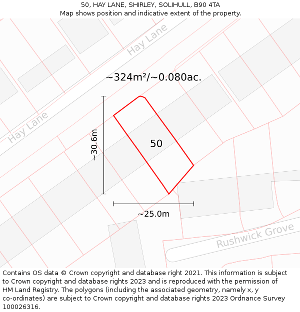 50, HAY LANE, SHIRLEY, SOLIHULL, B90 4TA: Plot and title map